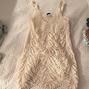Zara Cream Crochet Sleeveless Dress small bikini cover up